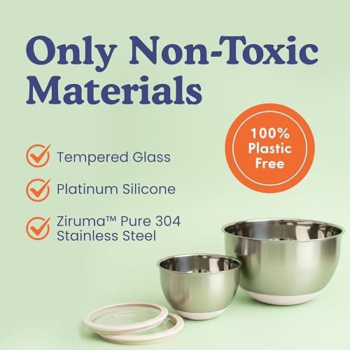 Ziruma Non-Toxic Mixing Bowls with Lids Set, Stainless Steel & Glass, 5 Pcs Plastic Free Bowls with Silicone Non-Slip Base, Dishwasher Safe Mixing Bowl Set thumbnail 2