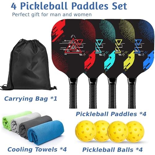 AOPOUL Pickleball Set with 4 Premium Wood Paddles, Cushion Comfort Grip, 4 Cooling Towels, 4 Pickleball Balls & Carry Bag, Pickle Ball Paddle for Men Women thumbnail 6