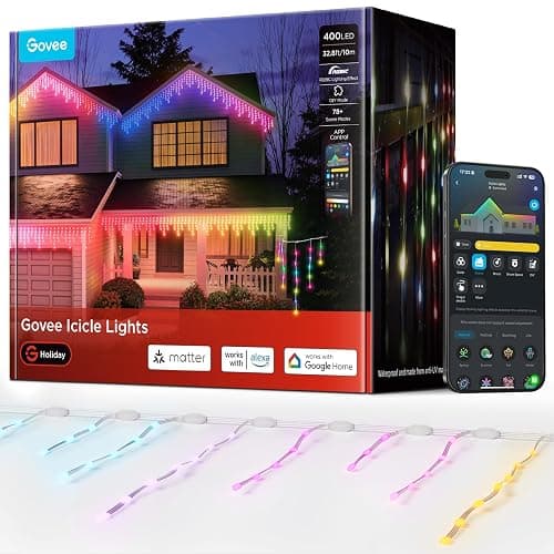 Govee Icicle Lights, Smart RGBIC Christmas Lights for Outside, 33ft with 400 LEDs Icicle Light Outdoor, IP67 Waterproof, Music Sync, Voice Control, 78+ Scene Modes for Christmas Decor - Image 1