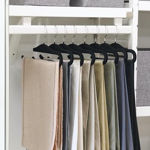 Velvet Pants Hangers, 10 Pack Non-Slip Open Ended Hangers with 360° Swivel Hook Slim Space Saving Jeans Hangers for Pants, Scarves, Ties, Towels, Black thumbnail 2