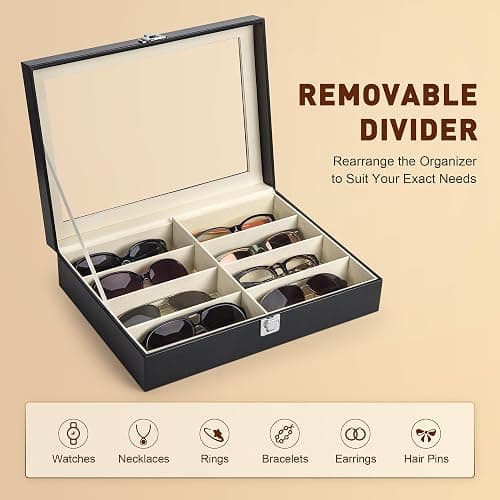 CO-Z Leather Multi Sunglasses Organizer for Women Men, Eyeglasses Eyewear Display Case with 8 Slots, Jewelry Watch Organizer, Sunglasses Jewelry Collection Case, Sunglass Glasses Storage Holder Box thumbnail 6