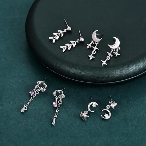 16 Pairs Silver Dangle Earrings For Women,Trendy Diamond Stud Earrings For Women, Hypoallergenic Earrings Dangling for Teen Girls thumbnail 8
