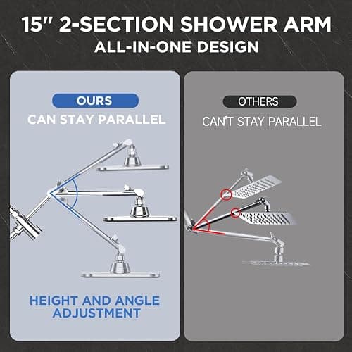 Veken High Pressure Rain Shower Head Combo with Extension Arm- Wide Showerhead with 6 Handheld Water Spray - Adjustable Dual Shower with Anti-Clog Nozzles - Silver Chrome - Chrome thumbnail 4