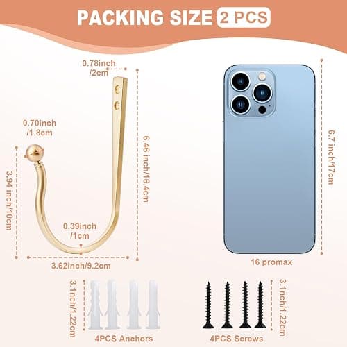 Mayrhyme Mini Ball Curtain Holdbacks 2 Pack,Solid Zinc Alloy Wall Mounted Curtain Tiebacks & Hooks, Unique Shape Curtain Holders， Modern Curtain Pull Backs for Drapes, Curtains,Warm Gold thumbnail 3