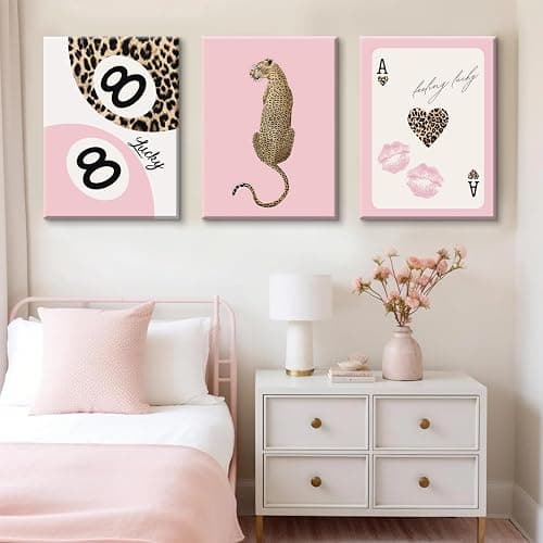 Cheetah Trendy Wall Art Preppy Leopard Canvas Print Cheetah Room Wall Decor 8 Ball Poster Y2k Pink Coquette Luxury Print Lucky Aesthetic Fashion Pictures for Bedroom 16x24x3 Inch Wrapped Canvas thumbnail 7