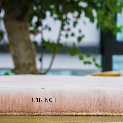 ORINOVA Pink Fuzzy Washable Furry Area Rugs for Living Room Faux Rabbit Fur Nursery Rug for Bedroom 2x4 Runner Rug thumbnail 2
