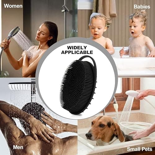 2 Pack Silicone Body Scrubber, Loofah Double-Sided Body Brush,Shower Scrubber and Scalp Massager Shampoo Brush for Sensitive Kids Women Men All Kinds of Skin (Black & Pink) thumbnail 2
