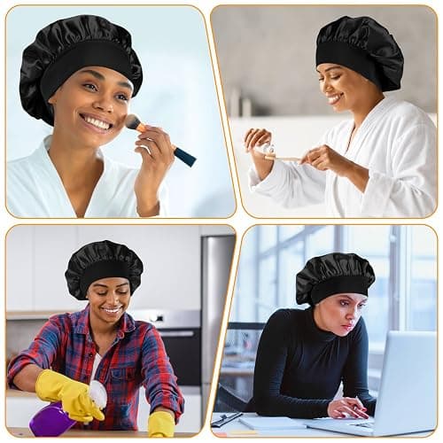 Meliya Silk Bonnet Satin Bonnet, 2PCS Hair Bonnet for Sleeping, Wide Soft Band Sleep Cap for Curly Hair thumbnail 7