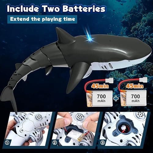 Playtigo 2.4Ghz Remote Control Shark Pool Toys for Boys Kids,Highly Realistic Shark Pool Toys for Kids,RC Boat Outdoor Water Toy with Light and Spray Water for Boys Girls Ages 6+ (with 2 Batteries) thumbnail 5