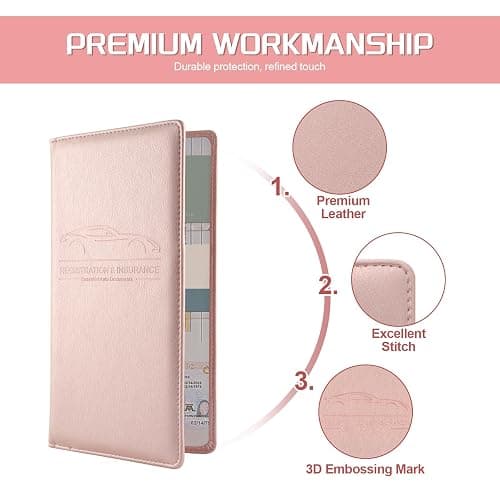 JUSTTOP 1Pack Car Registration and Insurance Holder,Car Document Holder for Cards License with Magnetic Shut,Vehicle Glove Box Car Organizer for Documents, Cards, License(Pink) thumbnail 4