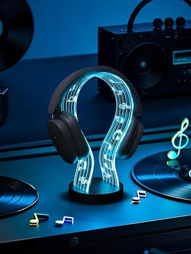 CoolGift Mart Light Up Headphone Stand with 16 Color Lights, Music Notes Pattern Acrylic Headset Stand with 1 USB and 1 Type-C Charging Ports, Gifts for Gamers Men and Music Lovers thumbnail 4