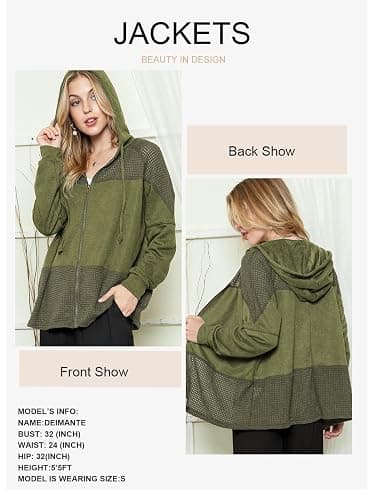 Dokotoo Waffle Knit Hoodies for Womens Zip Up Jackets 2025 Drawstring Fall Casual Jackets thumbnail 3