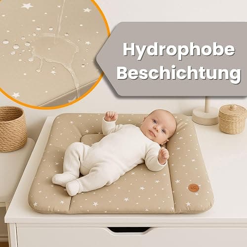 Baby Changing Mat 70 x 50 cm – Baby Changing Table with Plan, Waterproof Mat Easy to Clean to Place on a Hemnes or Malm Washing Machine or Dresser, Beige with White Stars thumbnail 5