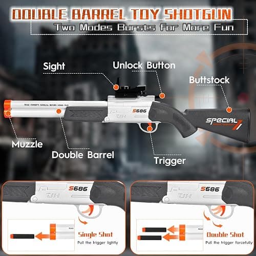 Toy Gun Double Barrel Toy Shotgun,with 40 Soft Bullet Darts and Goggles,Foam Dart Blaster with Scope,Christmas Birthday Gifts for Kids Adults Boys Age 8+ (White) thumbnail 3