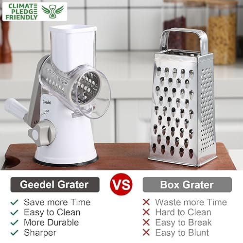 Geedel Rotary Cheese Grater, Kitchen Mandoline Vegetable Slicer with 3 Interchangeable Blades, Easy to Clean Rotary Grater Slicer for Fruit, Vegetables, Nuts thumbnail 4