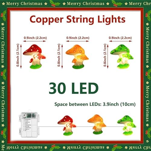 Curyidy Mushroom Fairy Lights 30 LED Copper String Lights with Remote Control & Battery Operated 3 Colors Cute Mushroom Novelty Decorative Lights for Bedroom, Home, Wall,Christmas Decor thumbnail 7