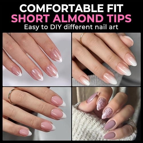 UNA GELLA Short Almond Fake Nails 216pcs Pre-shape Gel Acrylic Nail Tips for Full Cover Nail Extension Home DIY Nail Salon 12 Sizes Gelly Tips thumbnail 2