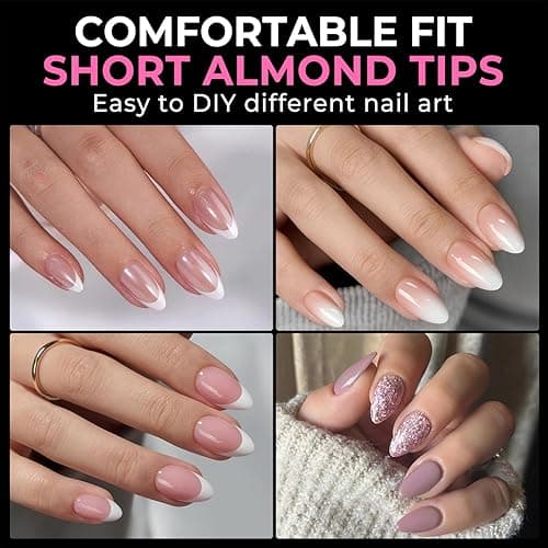 UNA GELLA Short Almond Fake Nails 216pcs Pre-shape Gel Acrylic Nail Tips for Full Cover Nail Extension Home DIY Nail Salon 12 Sizes Gelly Tips thumbnail 3