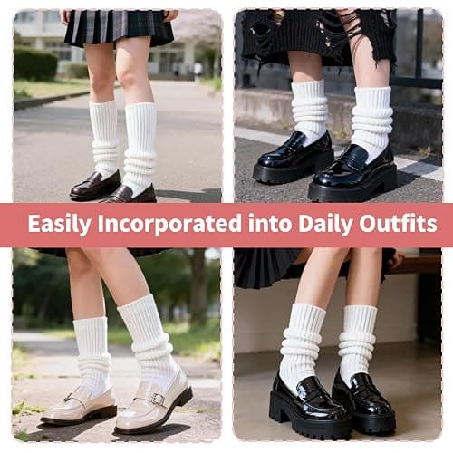 Orivastine Women Y2K Kawaii Leg Warmers, Japanese Knit Long Ribbed Boot Socks, Retro 80s Winter Warm Boot Warmers thumbnail 5