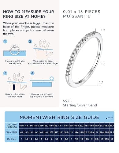 MomentWish Wedding Bands for Women, Moissanite Engagement Ring, Simulated Diamond Wedding Ring S925 Sterling Silver Eternity Rings thumbnail 6