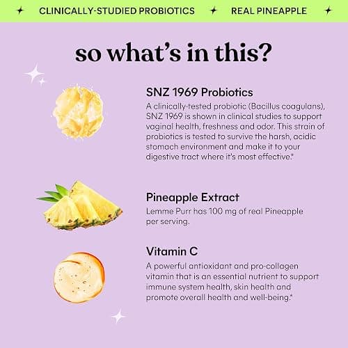 Lemme Purr Vaginal Probiotic Gummies for Women, 30-Day Supply | Balanced pH, Healthy Odor, Yeast Balance & Flora Support + Vitamin C for Immune Health - Tasty Pineapple thumbnail 3