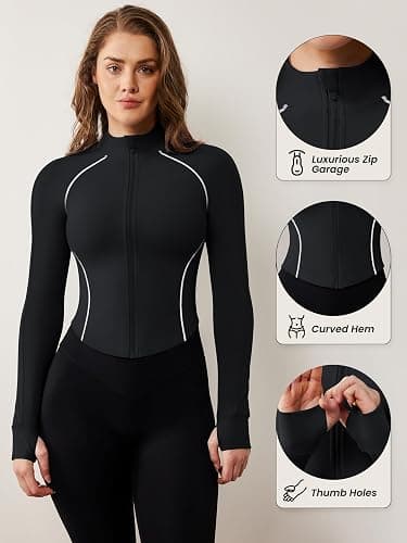 AVGO Women's Workout Jacket Lightweight Zip Up Cropped Yoga Jackets Slim Fit Athletic Tops with Thumb Holes thumbnail 4