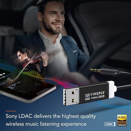 TUNAI Firefly LDAC Bluetooth Receiver: High Resolution Wireless Audio Bluetooth 5.0 Adapter with Audiophile USB DAC 3.5mm AUX for Car/Home Stereo Hi Res Music Streaming; Auto On, No Charging Needed thumbnail 3
