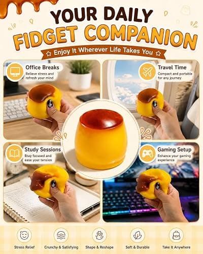 Crunchy Pudding Squishy Caramel Slow Rising Stress Relief Ball Food Toy Realistic Asmr Squeeze Toy Ball Fidget Squishies Moldable Bead Clay Filled Slushy Sticky Silicone Adults(1PC) thumbnail 6