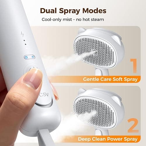 Self Cleaning Shedding Steam Cat Brush, Silicone Scraper Included Dog Brush, primecat, Cat Brushes for Shedding, USB Rechargeable, for Grooming & Haired Pets, Dogs & Cats, White thumbnail 7