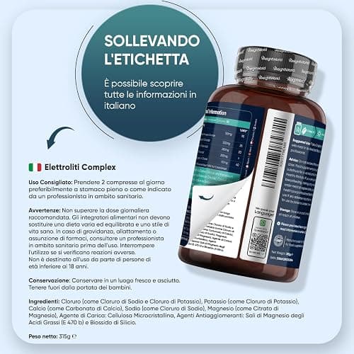 Elettroliti, 5 Sali Minerali, Magnesio, Potassio, Sodio, Calcio, Cloruro | Elettroliti Senza Zucchero, 3 Mesi di Fornitura, Sali Minerali Integratori Pre e Post Workout, Electrolytes 180 Compresse thumbnail 7