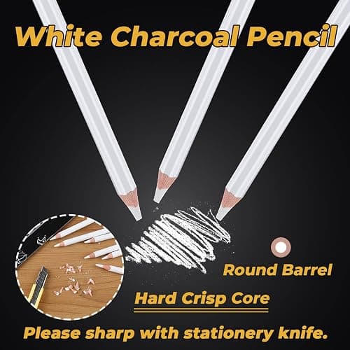 Dyvicl White Charcoal Pencils Drawing Set, 6 Pcs Sketch Highlight Pencil Hard Charcoal White Pencils for Drawing, Sketching, Shading, Blending thumbnail 4