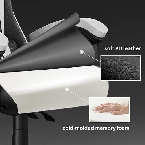 bigzzia Ergonomic Gaming Chair - Gamer Chairs with Lumbar Cushion + Headrest, Height-Adjustable Office & Computer Chair for Adults (without footrest, White) thumbnail 5