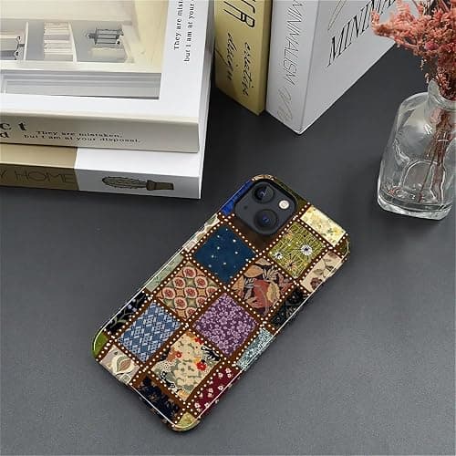 MQJCYB Case for iPhone 14 13, Hybrid Heavy Duty 2 in 1 Full Body Rugged Shockproof Protection Glossy Case for iPhone 14 13 - Checked Fabric Pattern Collage thumbnail 5