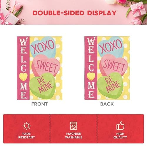 AVOIN colorlife Candy Love Hearts Welcome Garden Flag 12x18 Inch Double Sided Outside, Valentines Day Rustic Anniversary Yard Outdoor Decoration thumbnail 6