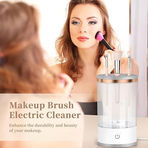 Electric Makeup Brush Cleaner, Quick Efficient Machine for Deep Cleaning All Types of Brushes, Portable Compact Design for Travel Home Use, for Makeup Lovers & Professionals - White thumbnail 7