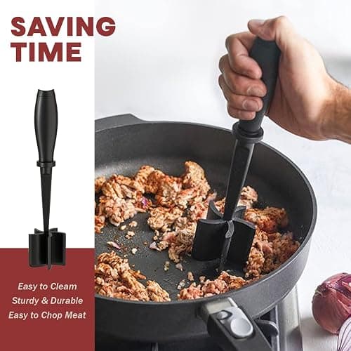 Meat Chopper, Hamburger Grinder, Premium Heat Resistant Smasher for Ground Beef, Burger Grinder Nylon Potato Mix Tool, Meat & Poultry Tenderizers-Black thumbnail 5