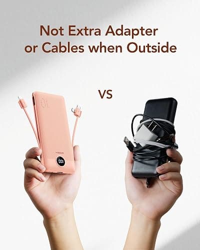 VEGER Portable Charger with Built-in AC Plug and Cables, All in One 10000mAh Ultra Slim Power Bank Travel Essentials, Fast Charging Battery Pack Compatible with iPhone, Samsung, More(Dark Pink) thumbnail 7