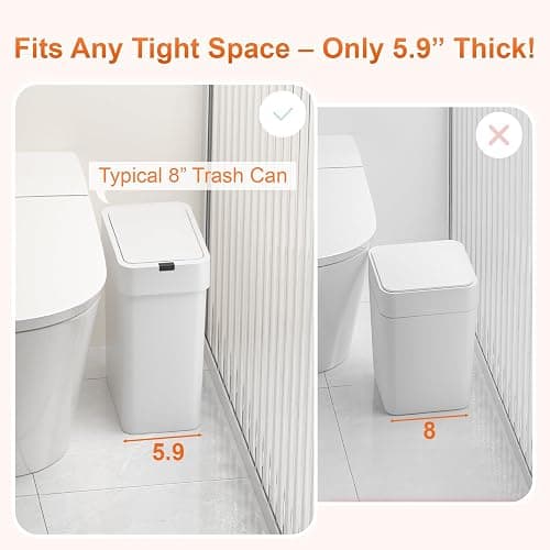 LYNLOO 9L/2.4Gal Touchless Bathroom Trash Can, 0.2s Motion Sensor Auto-Close, IPX5 Waterproof Slim Design for Kitchen/Office, Silent & Space-Saving thumbnail 3