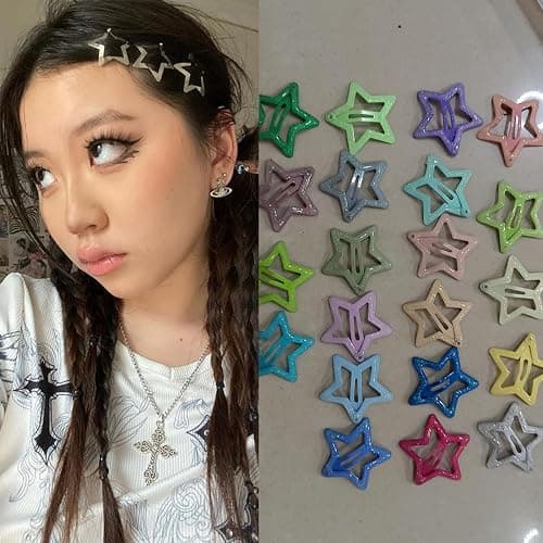 30 PCS 1.22" Sparkling Stars Hair Clips Snap Non Slip Clips for Girls Women Multicolor Metal Clip Star Hair Barrettes Star Hair Clips for Women thumbnail 7