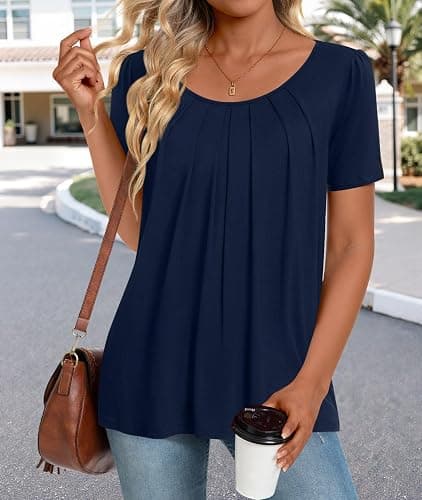 Anymeet Womens Summer Tops Casual Shirts Pleated Tunic M-3XL thumbnail 2