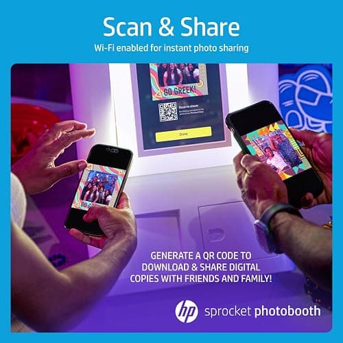 HP Sprocket Photo Booth Machine Instant Color Photo Printer - 10.1" Touchscreen, LED Ring Light - Customize w/250+ Fun Frames, Prints on 3x4 Zink Paper or Share via QR Code, Mobile Notify App - White - White - Photobooth thumbnail 4