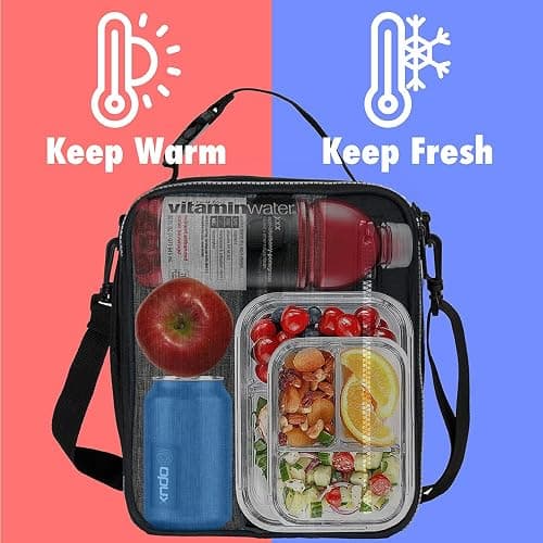 opux Insulated Lunch Box for Men Women Adult, Compact Lunch Bag for Kids Boy Girl Teen, Soft Lunch Cooler Bag for Work School, Leakproof Lunchbox Lunch Pail with Clip-on Buckle, Heather Charcoal thumbnail 8