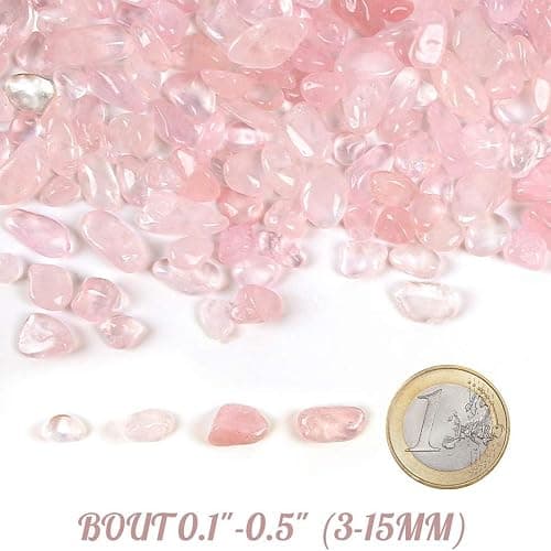 JOHOUSE Rose Quartz Crystals, 1lb Pink Crushed Rose Quartz Chips Bulk Tumbled Stones Irregular Shaped Succulent Pebbles Decorative Rocks for Aquarium Fish Tank Vase Filler DIY Crafts Indoor Plants thumbnail 3