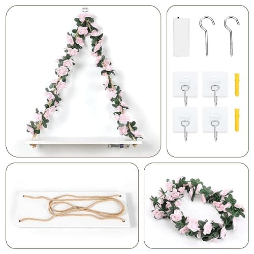 Floating Shelves for Wall No Drilling,Wall Shelves,Hanging Shelf,Leaves and Light Strip with Flower,Set of 2 Plant Decor for Home Livingroom Bedroom,Holiday Decor,Thanksgiving & Christmas Decorations thumbnail 6