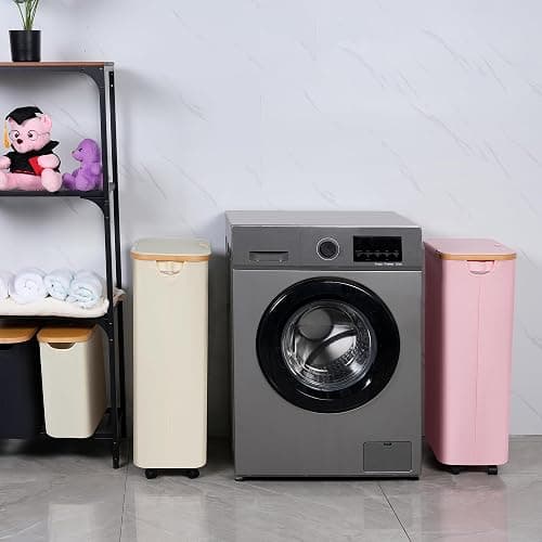 iEGrow 75L Slim Laundry Hamper with Wheels,Clothes Hamper for Laundry,Laundry Basket with Lid & Inner Bag,for Laundry Room, Bedroom, Dormitory Organization,Beige thumbnail 5