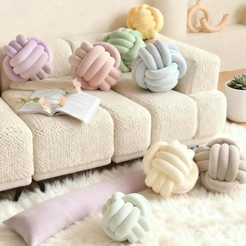 Adlbbkiy Ivory 8.6 Inches Knot Pillow Ball, Round Soft Handmade Knotted Ball Pillow Plush Cushion Home Decor, Knotted Plush Pillow Cushion, for Bedroom, Living Room Sofa, Office Decoration thumbnail 8
