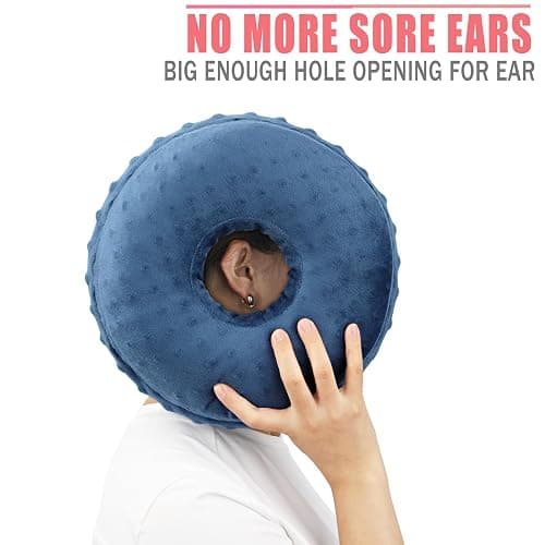 BNRendles Ear Piercing Pillow Removable Cover for Side Sleepers Ear Pain Luxury Cnh Ear Pillow with Holes Washable Side Sleeping Pillows Support Head, Minky Dot Denim Blue thumbnail 6
