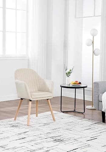 WOLTU Dining Chair, Upholstered Armchair Bedroom Chair, Cream White | Solid Wood Legs, Armrests, Backrest, Padded Seat for Lounge Living Room Reception Bedroom, Velvet thumbnail 4