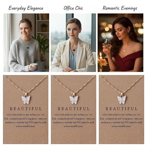Rrdaily 8 Pcs Butterfly Necklace Bulk Gifts for Women, Cute Friendship Necklace Set for Mother's Day Birthday Christmas Party Favors Jewelry thumbnail 5