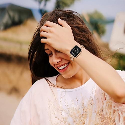 OMIU Thin Band Compatible with Apple Watch 40mm 38mm 41mm 42mm 44mm 45mm 49mm, Premium Stainless Steel Metal Replacement Adjustable Wristband Strap for iWatch Ultra SE Series 9/8/7/6/5/4/3/2/1 Women thumbnail 6